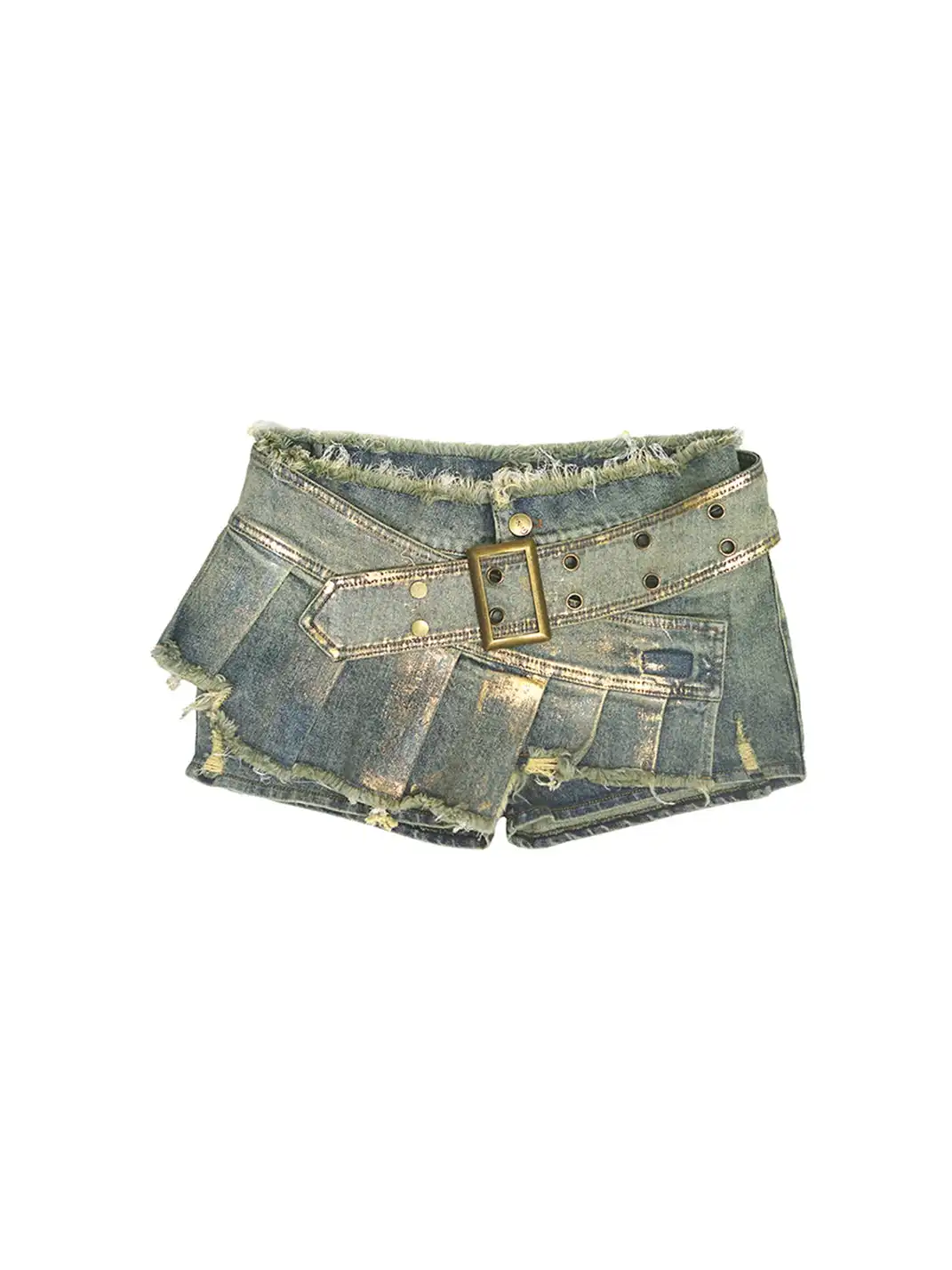CestNous|Women's Patchwork Pleated Denim Skort