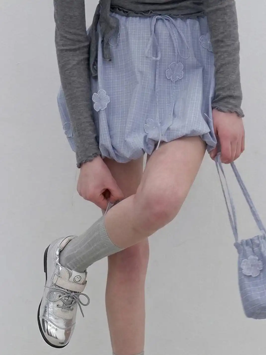 SMILEY | Ballet Flats Round Toe Shoes-Silver