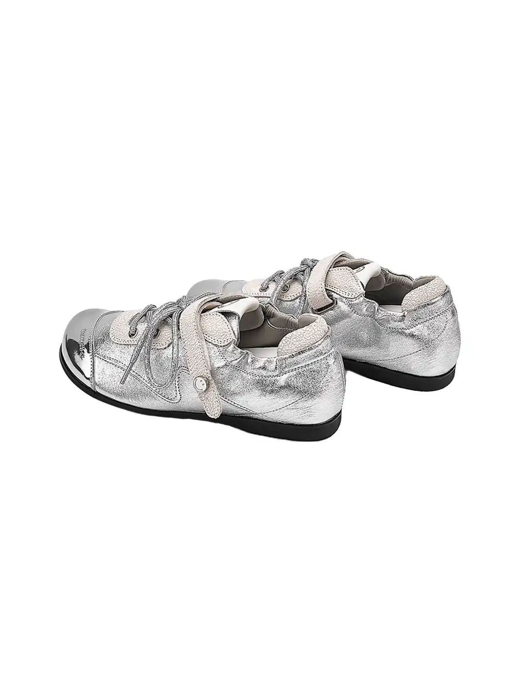 SMILEY | Ballet Flats Round Toe Shoes-Silver