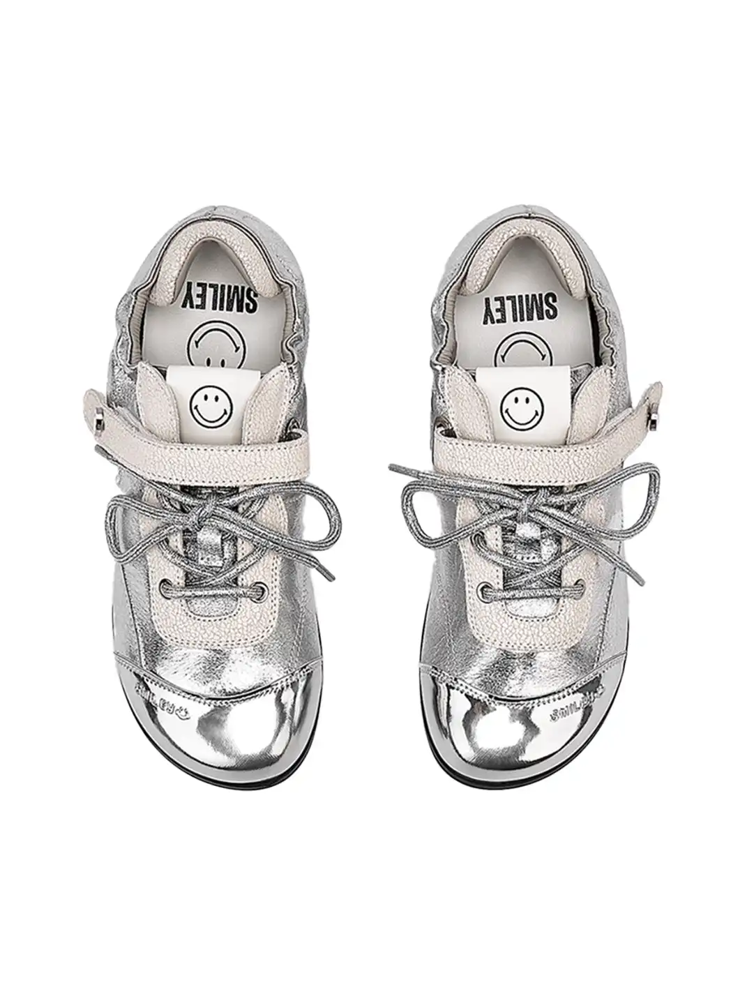 SMILEY | Ballet Flats Round Toe Shoes-Silver