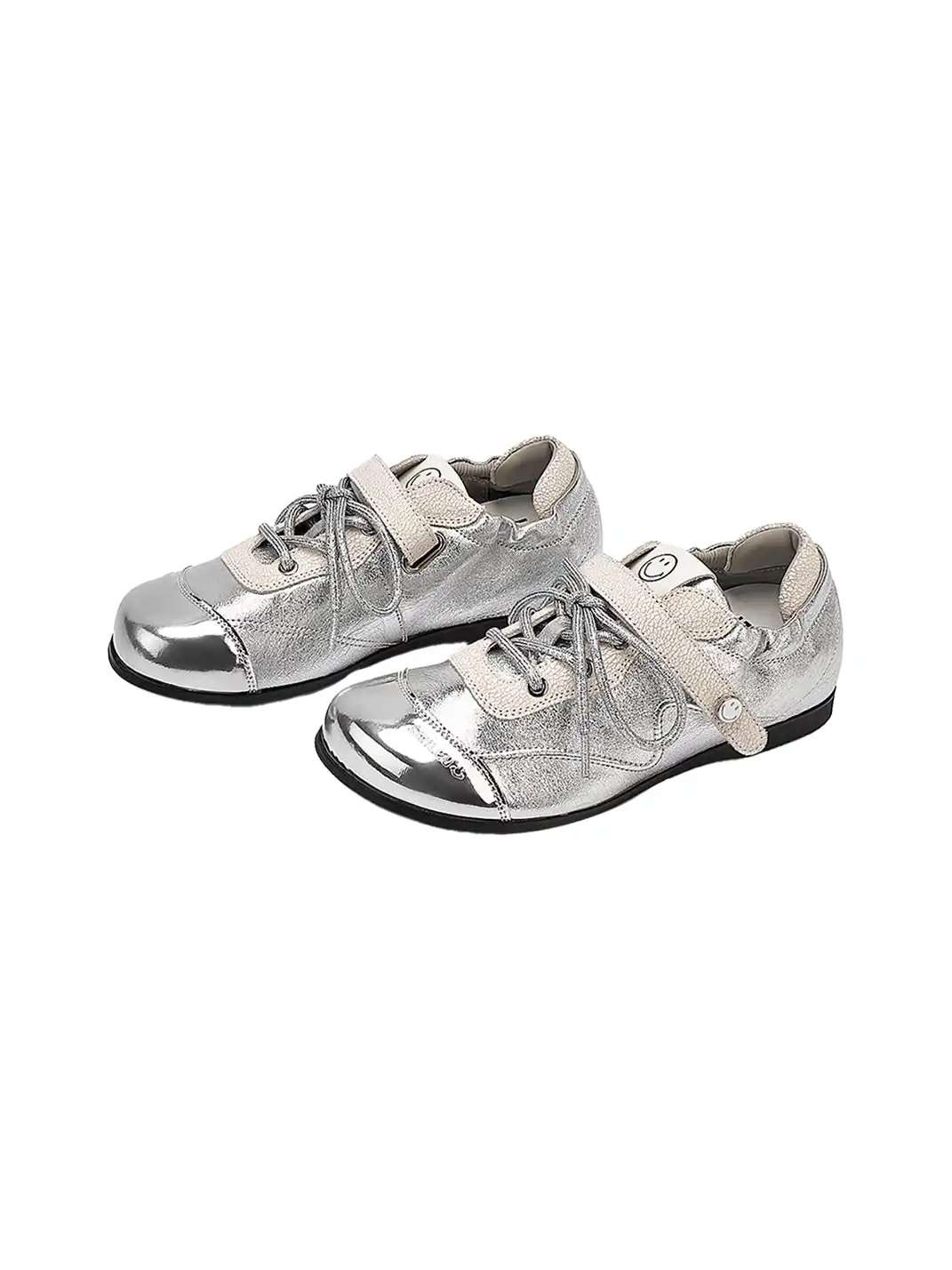 SMILEY | Ballet Flats Round Toe Shoes-Silver