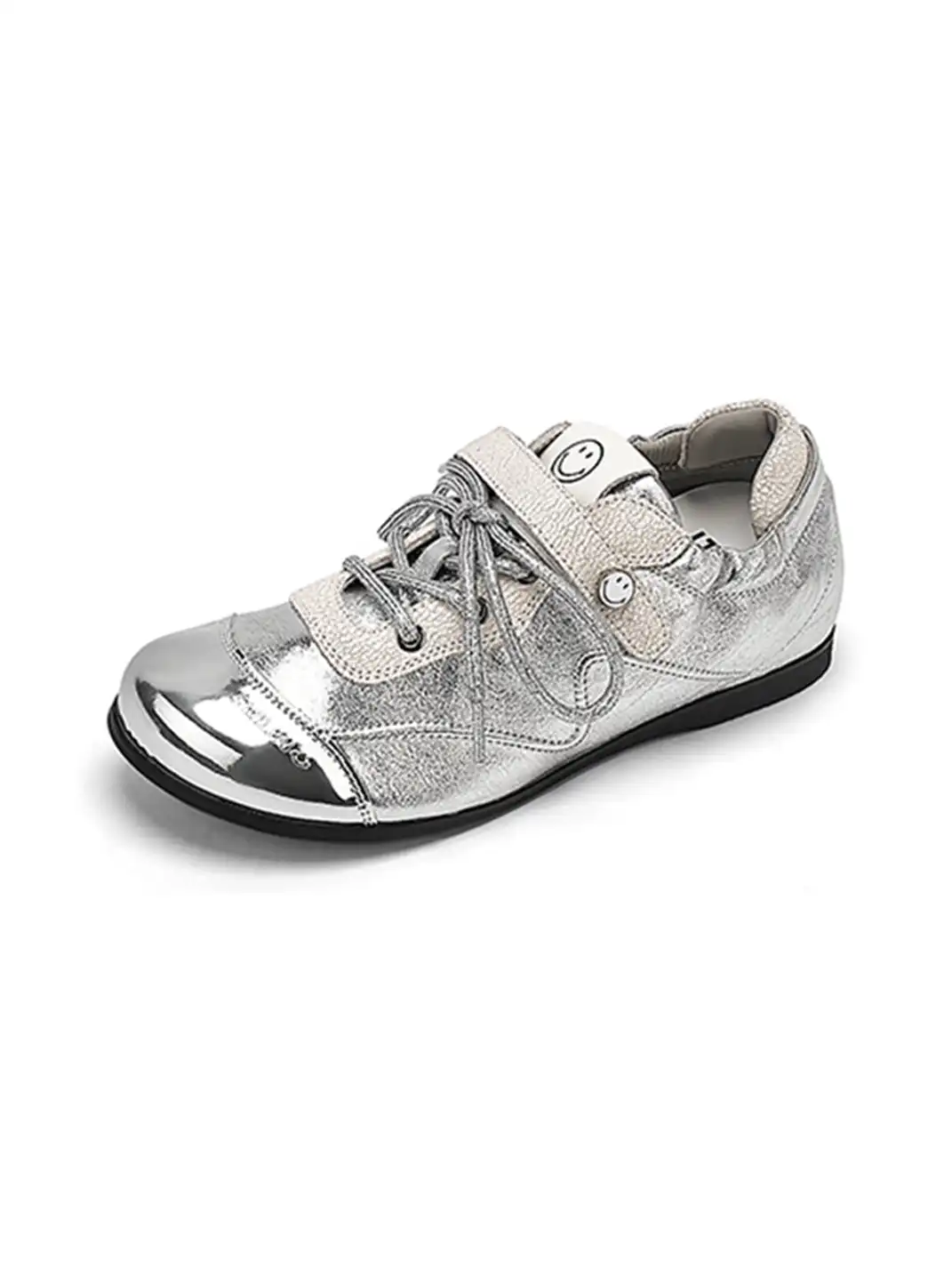 SMILEY | Ballet Flats Round Toe Shoes-Silver