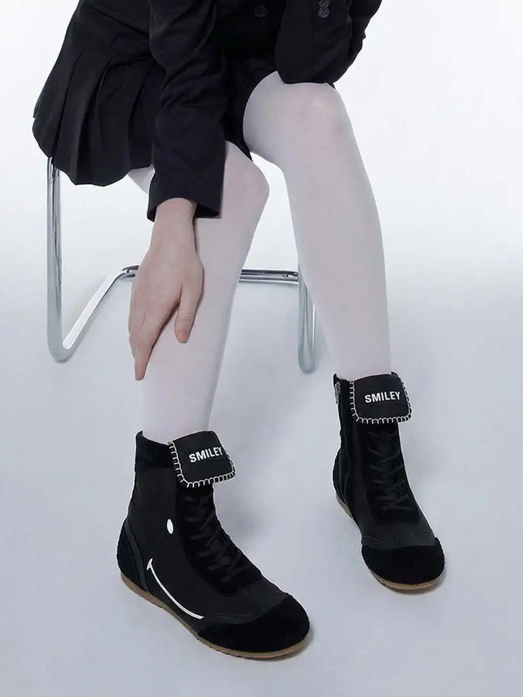 SMILEY | Boxing Mid Boots Chunky Platform-Black