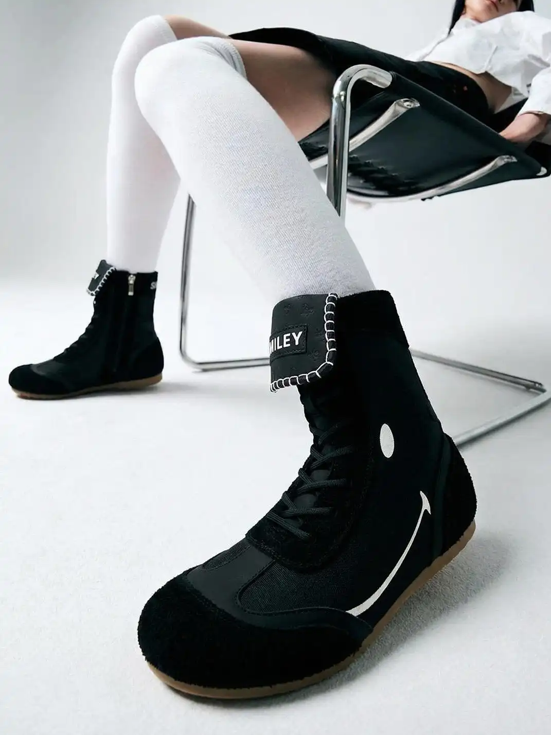 SMILEY | Boxing Mid Boots Chunky Platform-Black