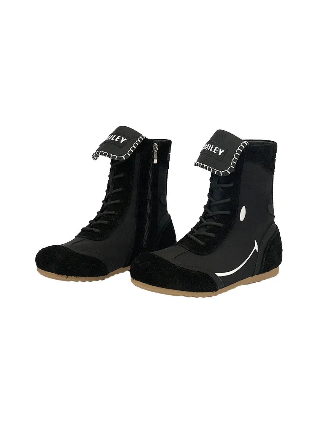 SMILEY | Boxing Mid Boots Chunky Platform-Black
