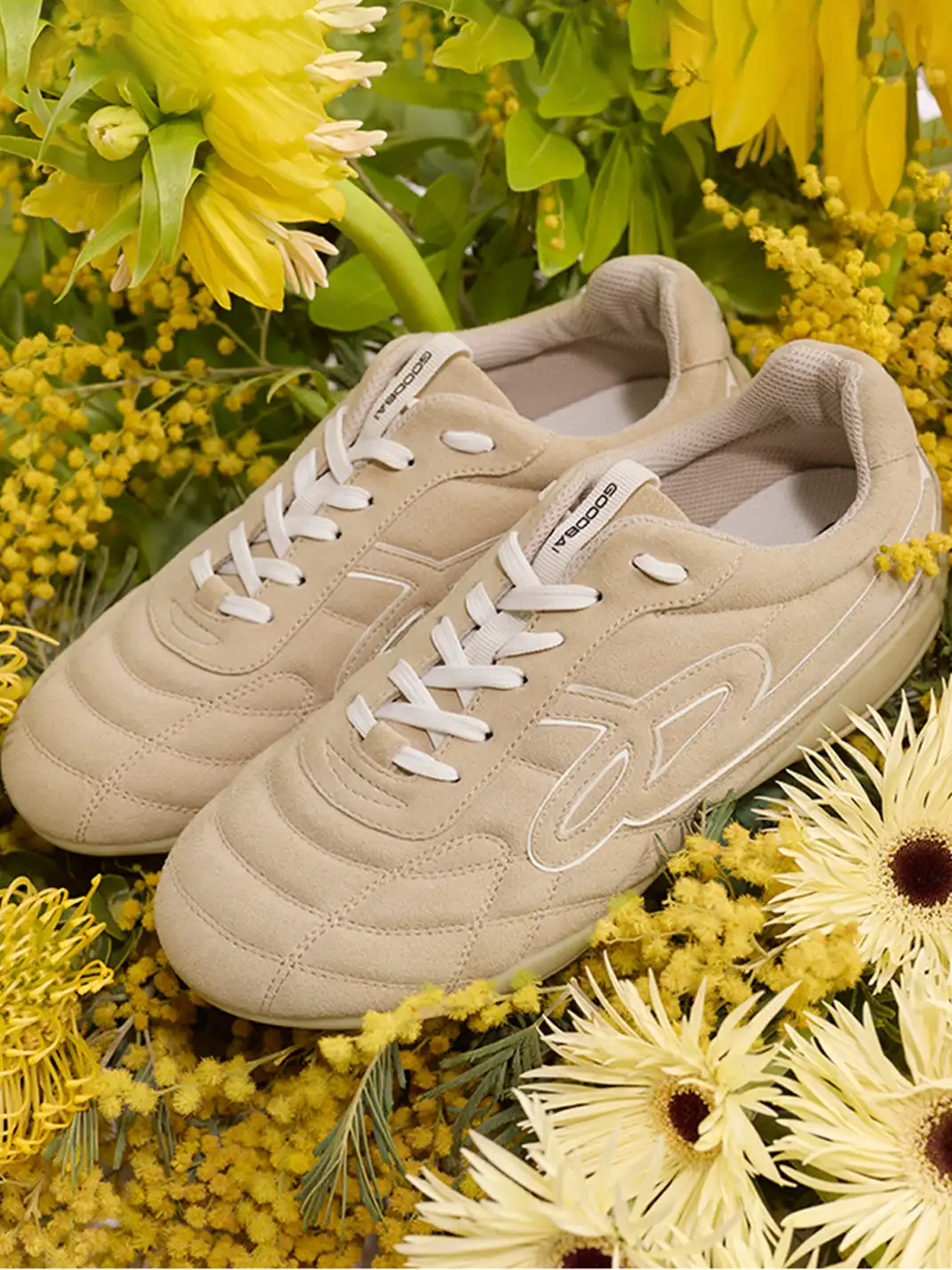 GOODBAI | Retro Velvet Soccer Football Flat Trainer-Beige