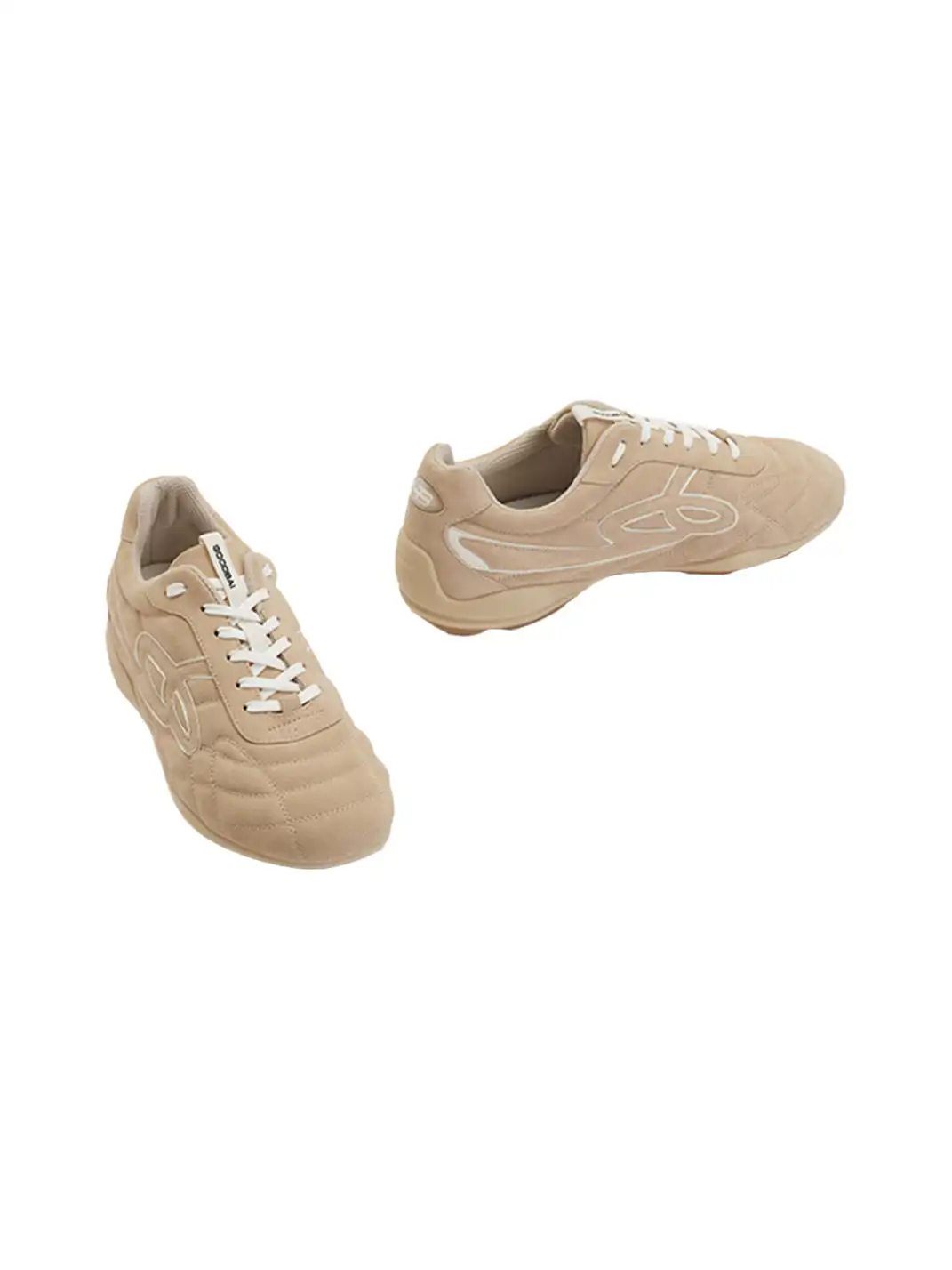GOODBAI | Retro Velvet Soccer Football Flat Trainer-Beige