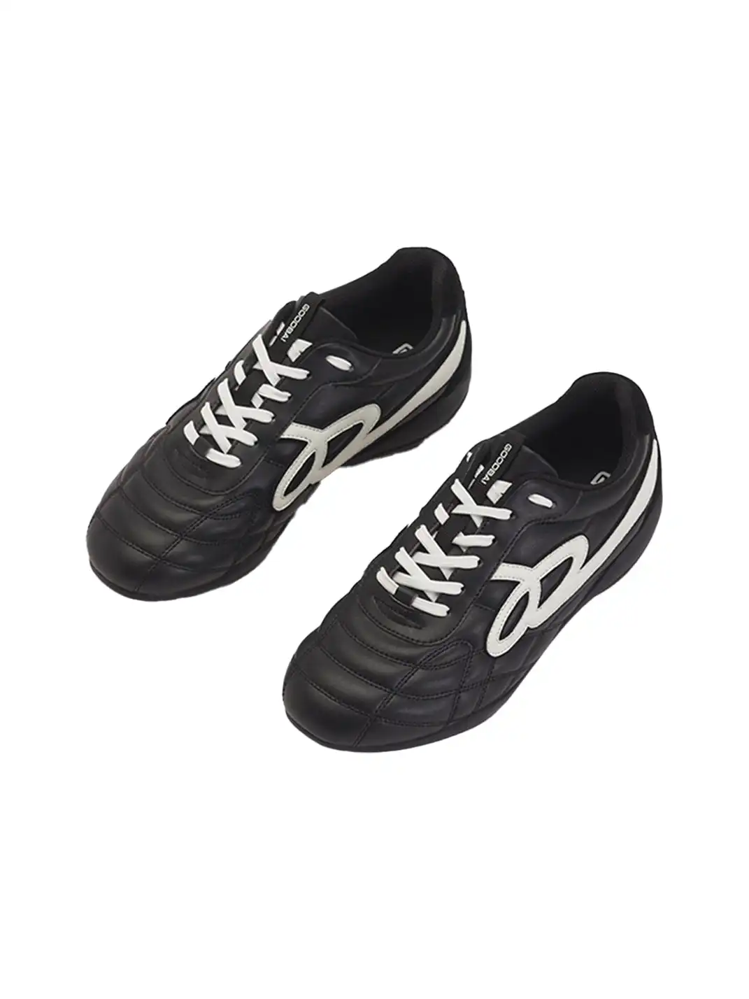 GOODBAI | Retro Leather Soccer Football Flat Trainer-Black