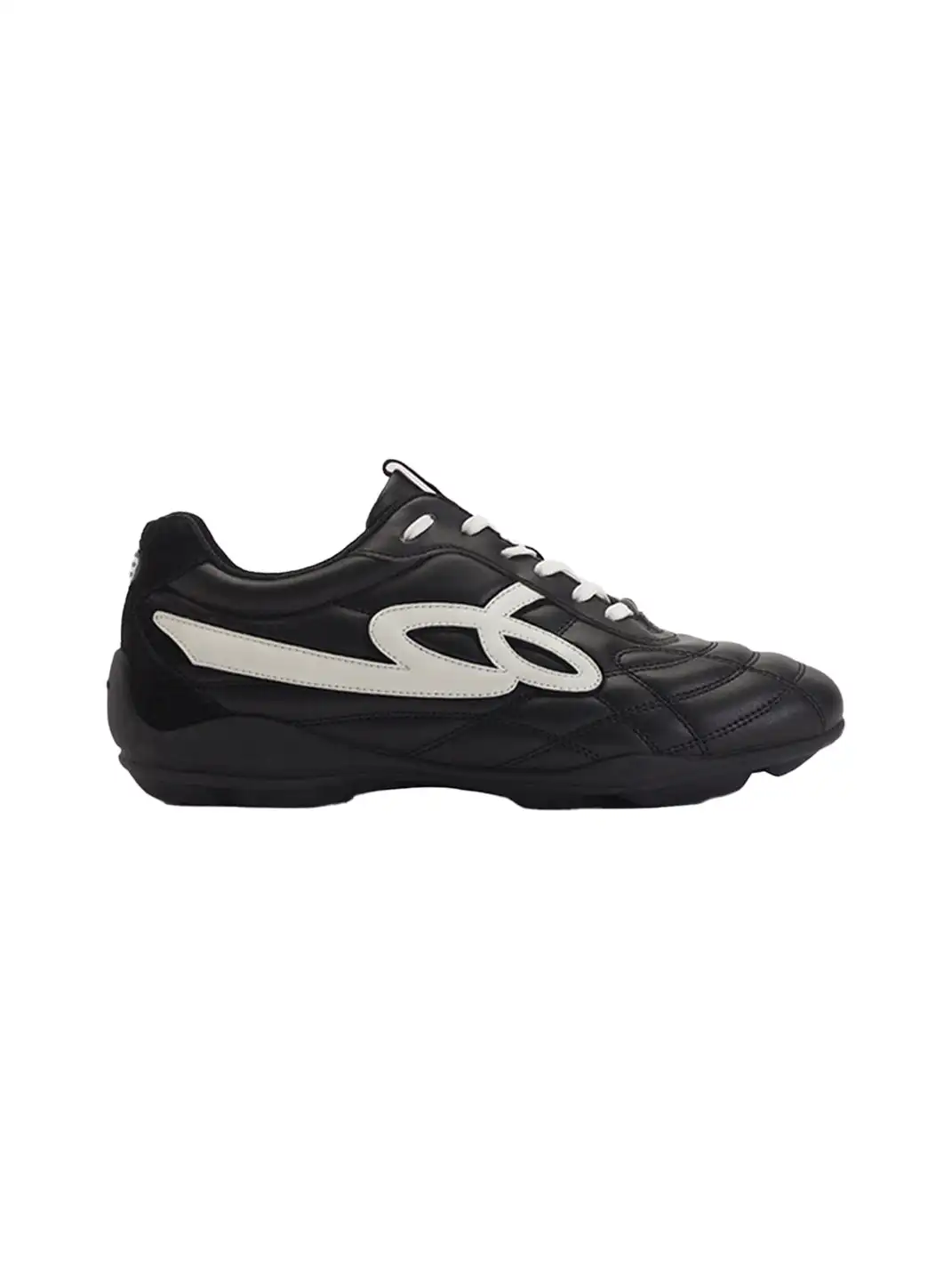 GOODBAI | Retro Leather Soccer Football Flat Trainer-Black
