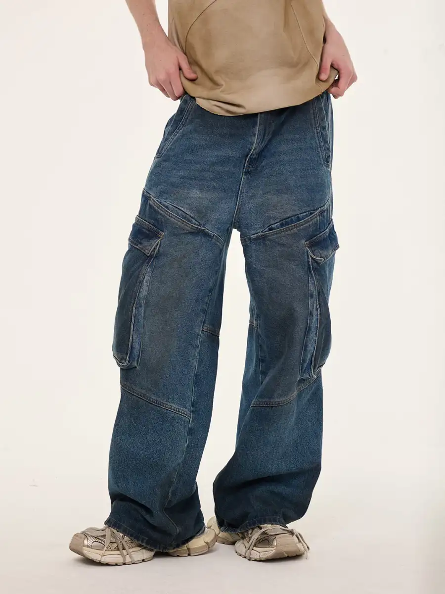 EGO FETCH丨Aged Wide Leg 6 Pockets Cargo Jeans - 4