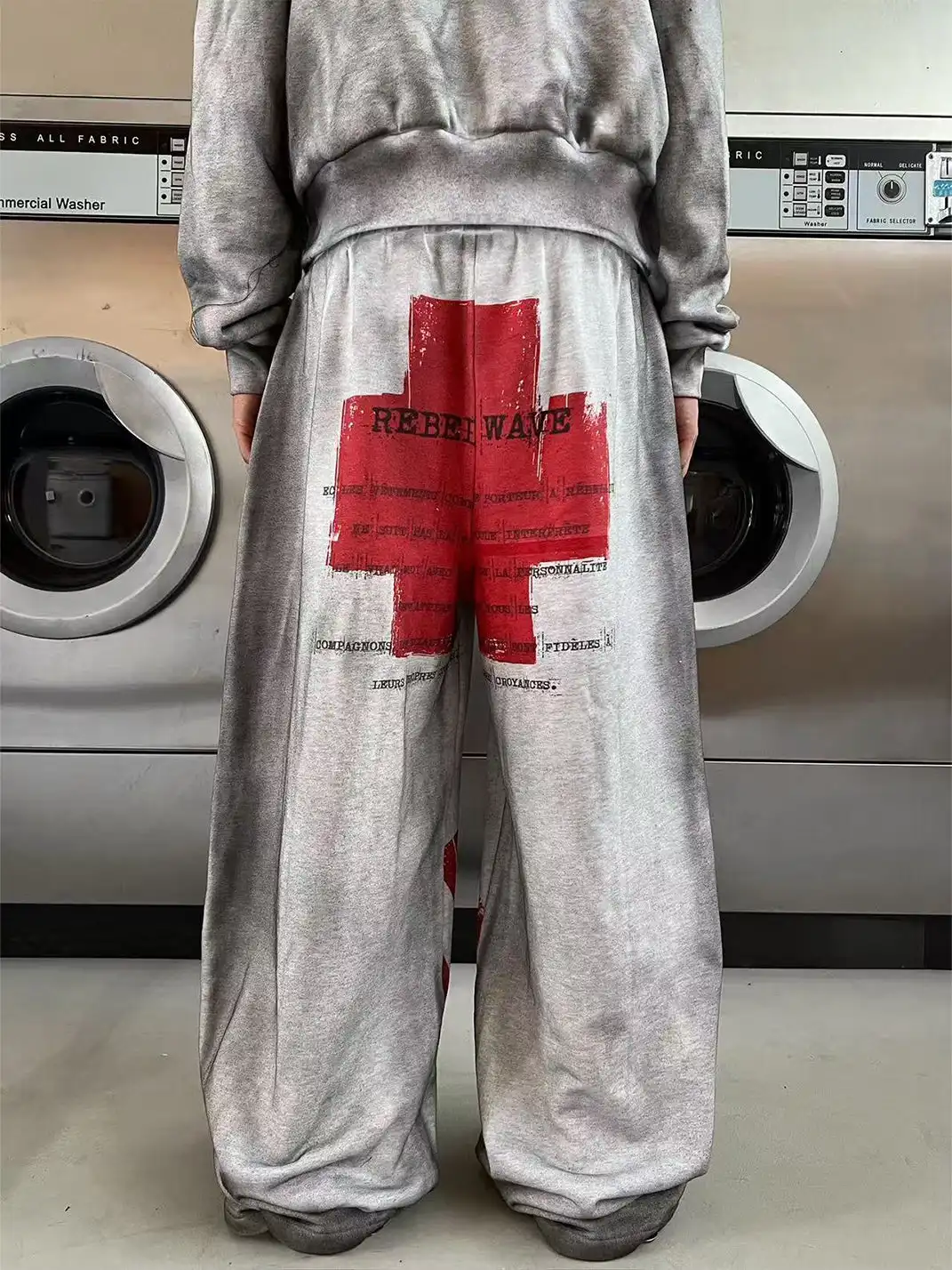 REBEL WAVE | Distressed Reversible Slogan Sweatpants