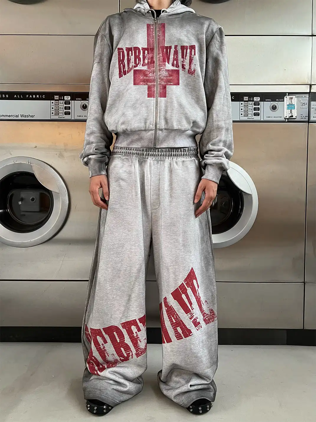 REBEL WAVE | Distressed Reversible Slogan Sweatpants