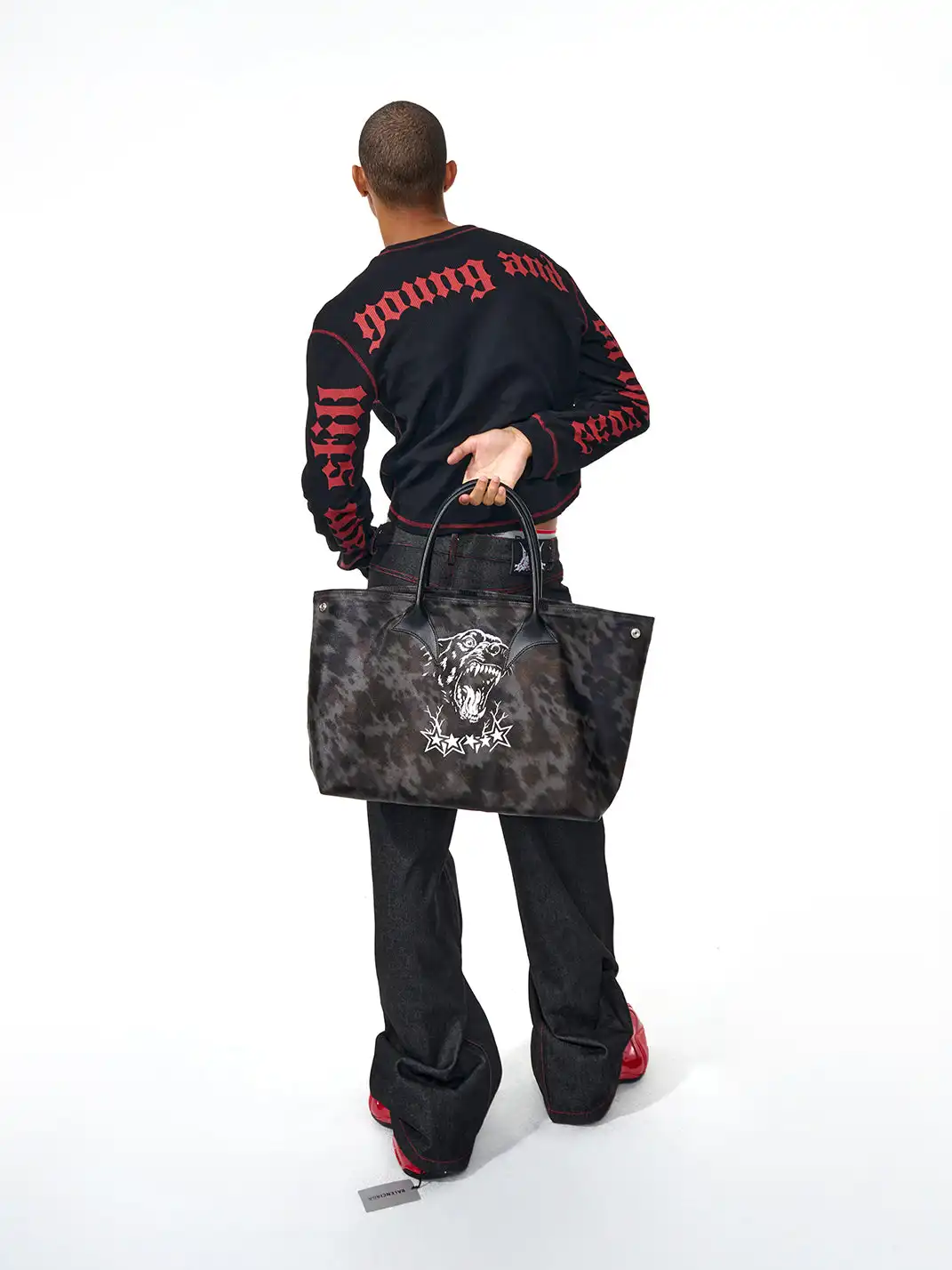 Fourth3ex | Wolf Print Gothic Letter Crewneck Tee