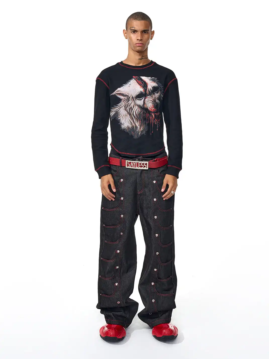 Fourth3ex | Wolf Print Gothic Letter Crewneck Tee