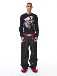 Fourth3ex | Wolf Print Gothic Letter Crewneck Tee
