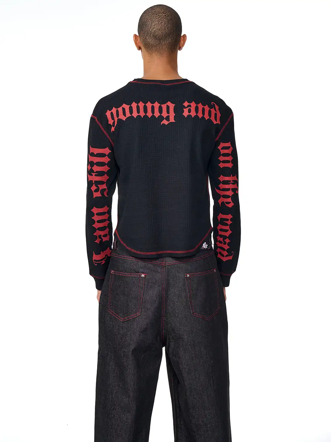 Fourth3ex | Wolf Print Gothic Letter Crewneck Tee