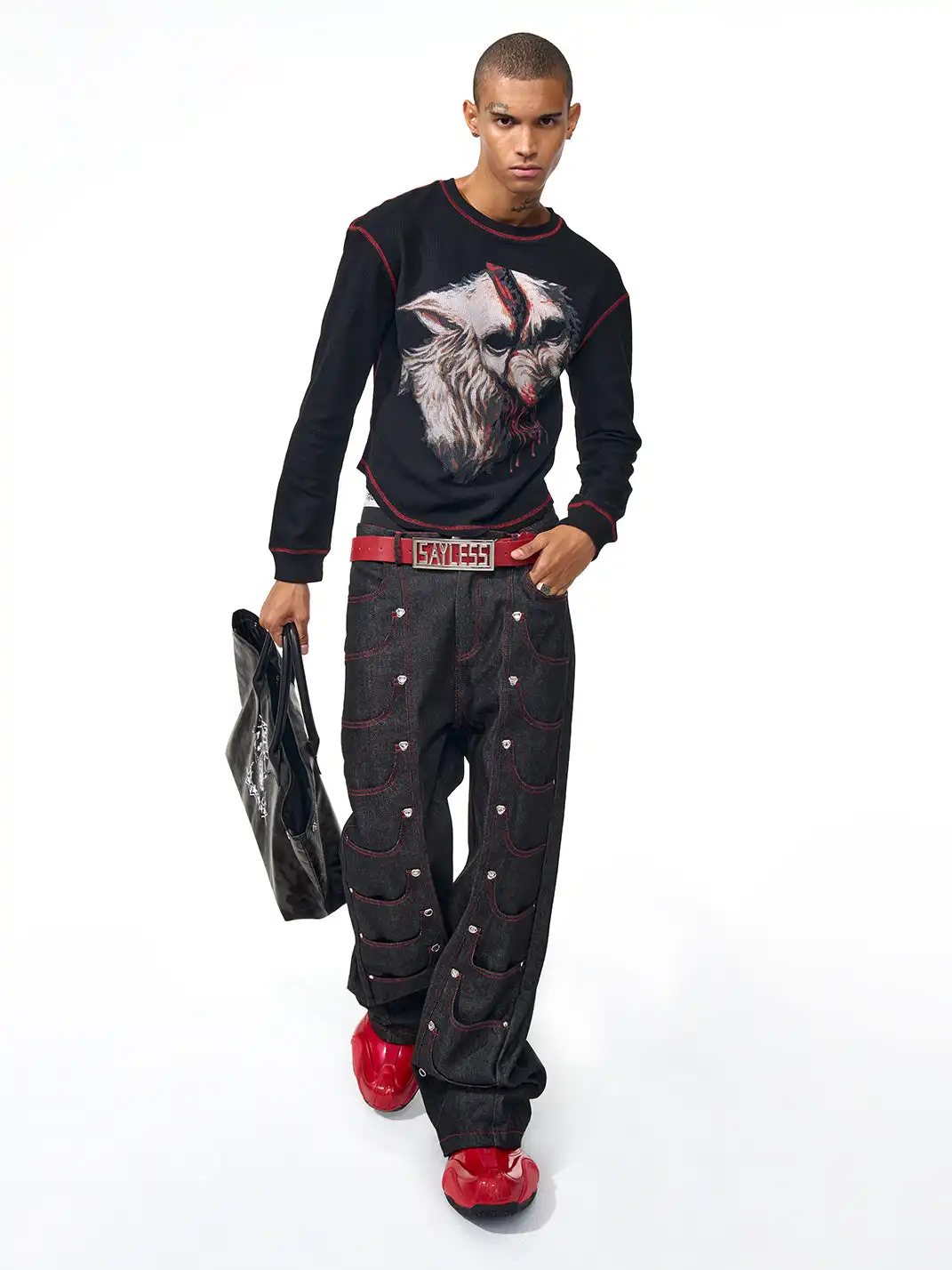Fourth3ex | Wolf Print Gothic Letter Crewneck Tee
