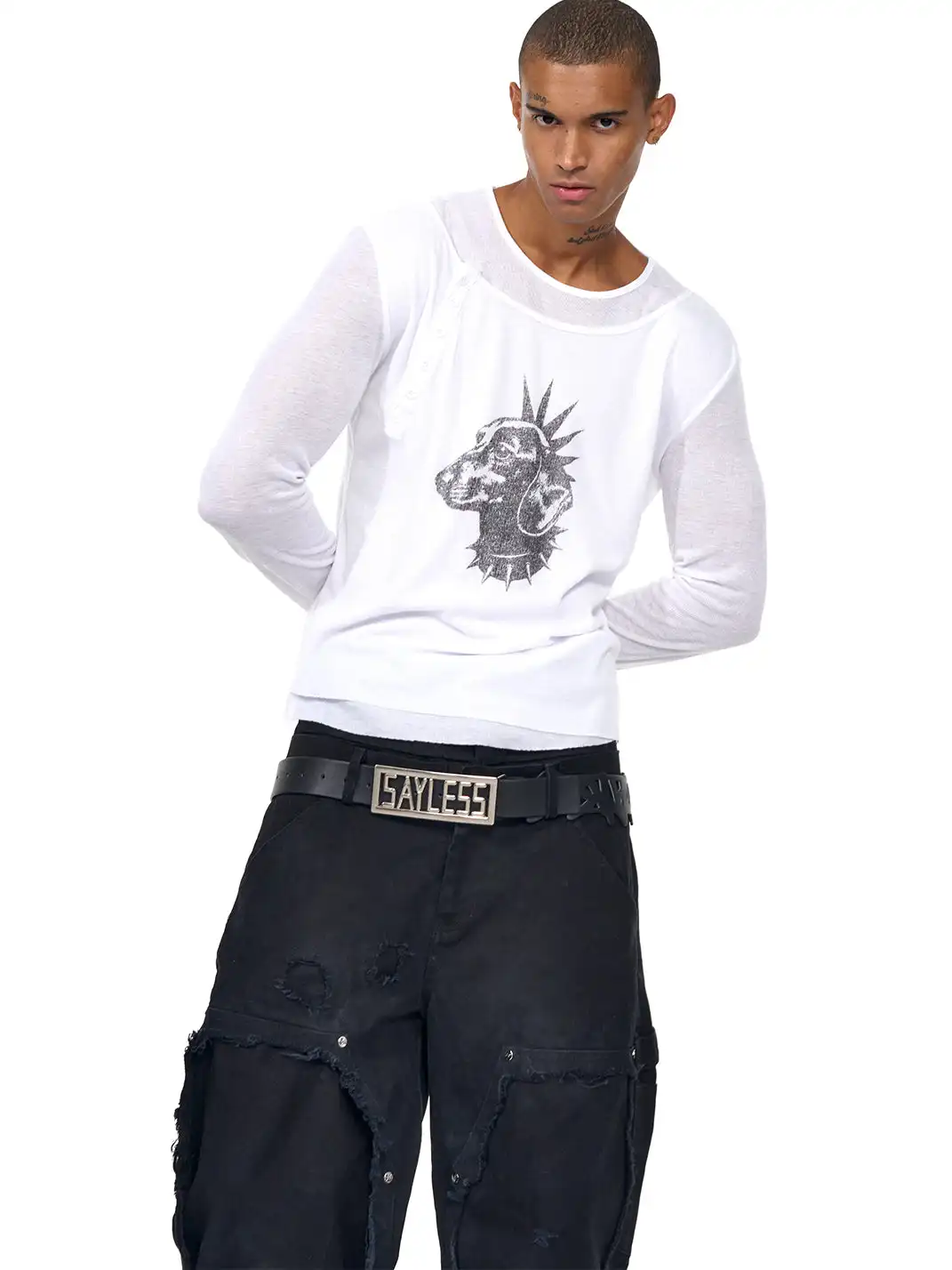 Fourth3ex | Punk Dog Double Layer Long Sleeve Tee