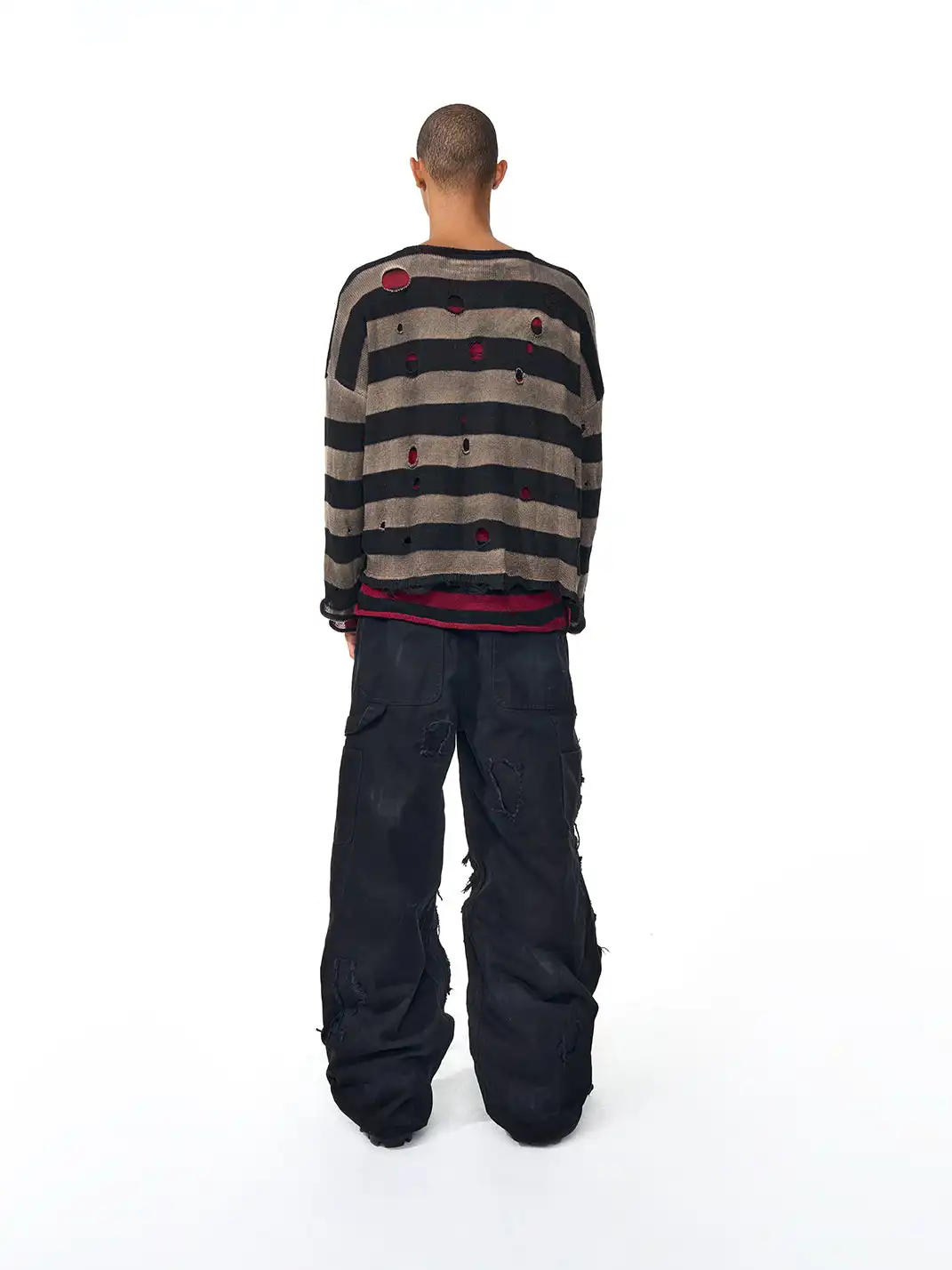 Fourth3ex | Distressed Fringed Double Waist Jeans