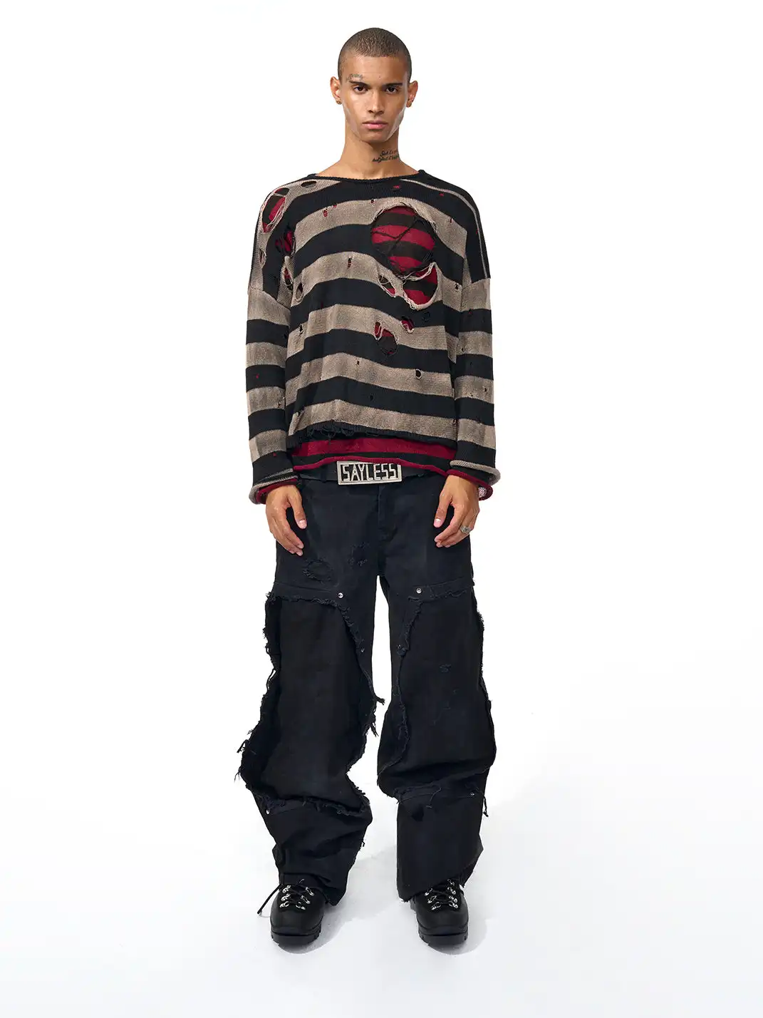 Fourth3ex | Distressed Fringed Double Waist Jeans