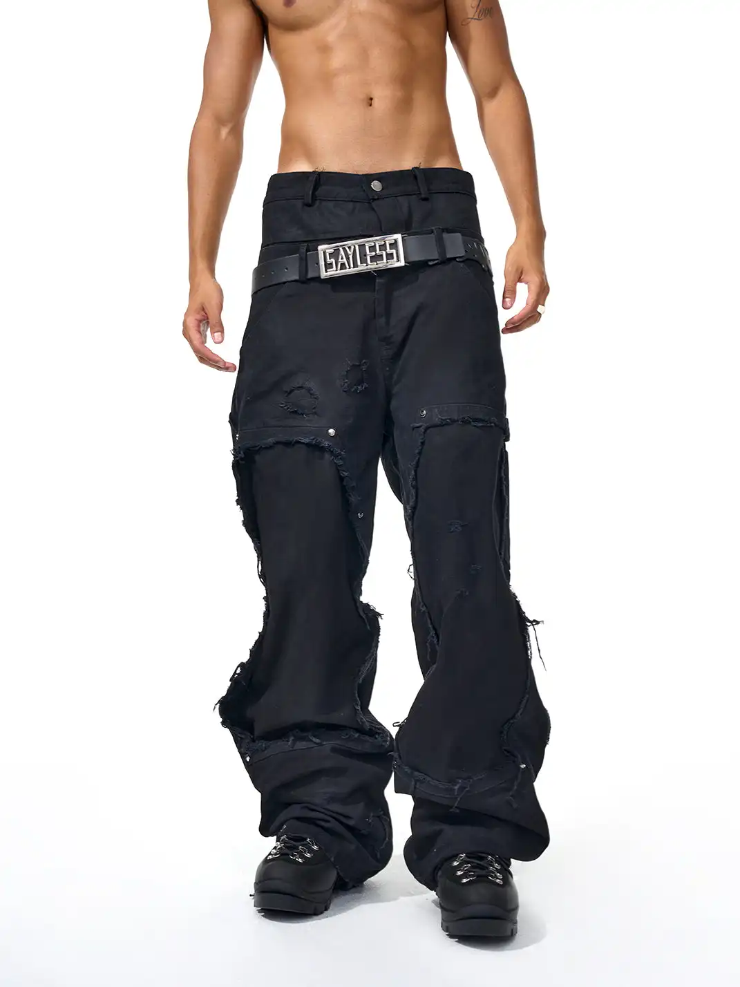 Fourth3ex | Distressed Fringed Double Waist Jeans