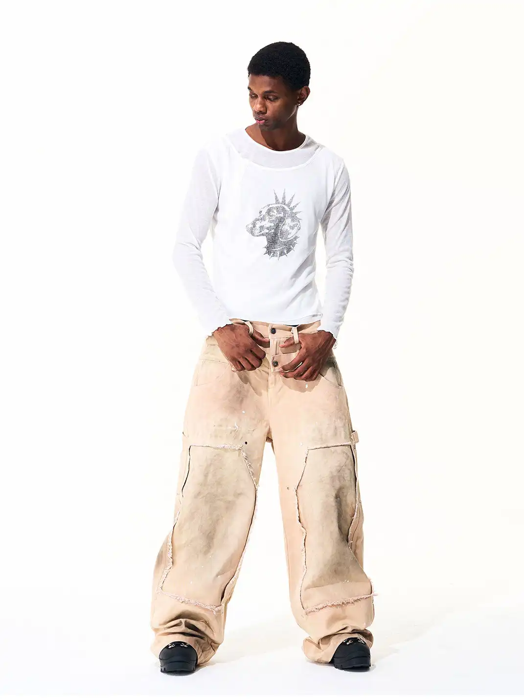 Fourth3ex | Distressed Fringed Double Waist Jeans