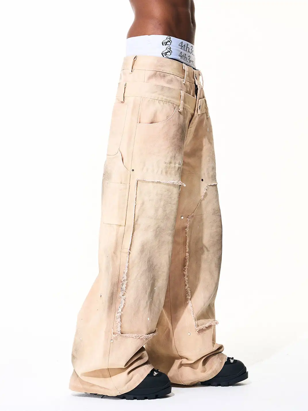 Fourth3ex | Distressed Fringed Double Waist Jeans
