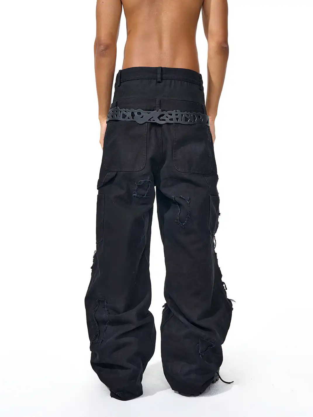 Fourth3ex | Distressed Fringed Double Waist Jeans