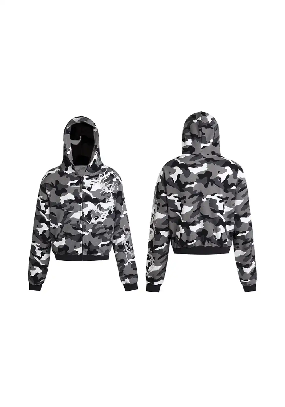 DND4DES丨Silver Embroidered Camo Zip Hoodie