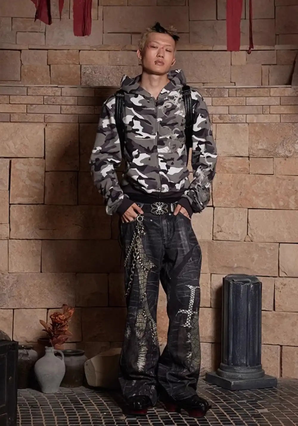 DND4DES丨Silver Embroidered Camo Zip Hoodie