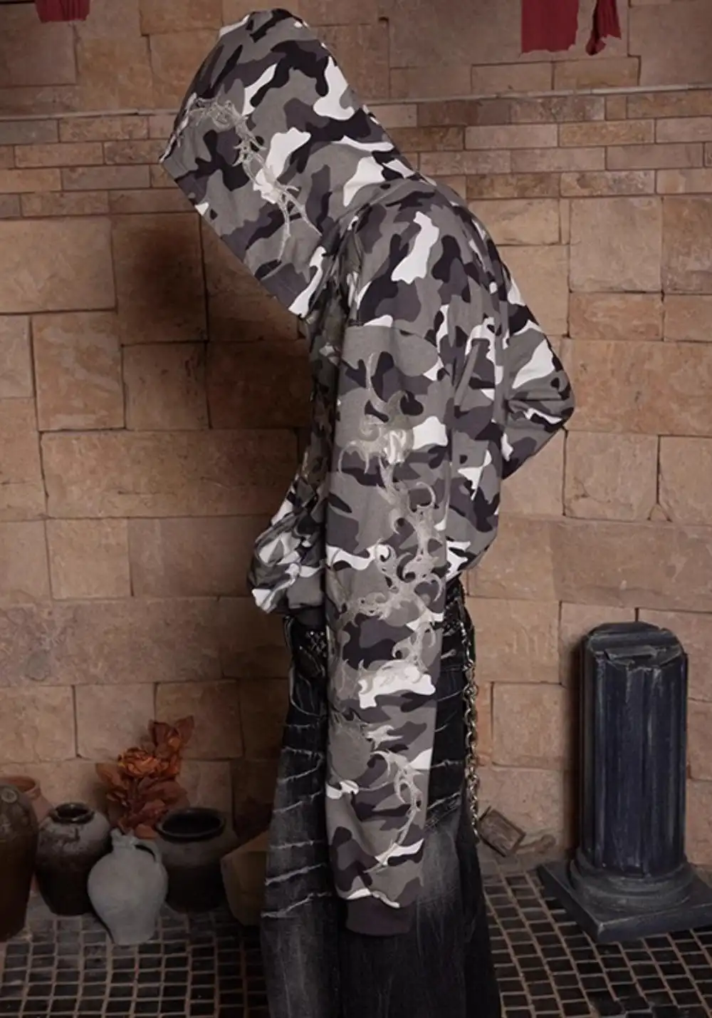 DND4DES丨Silver Embroidered Camo Zip Hoodie