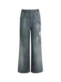 DND4DES | 3D Pearl Print Washed Flared Jeans