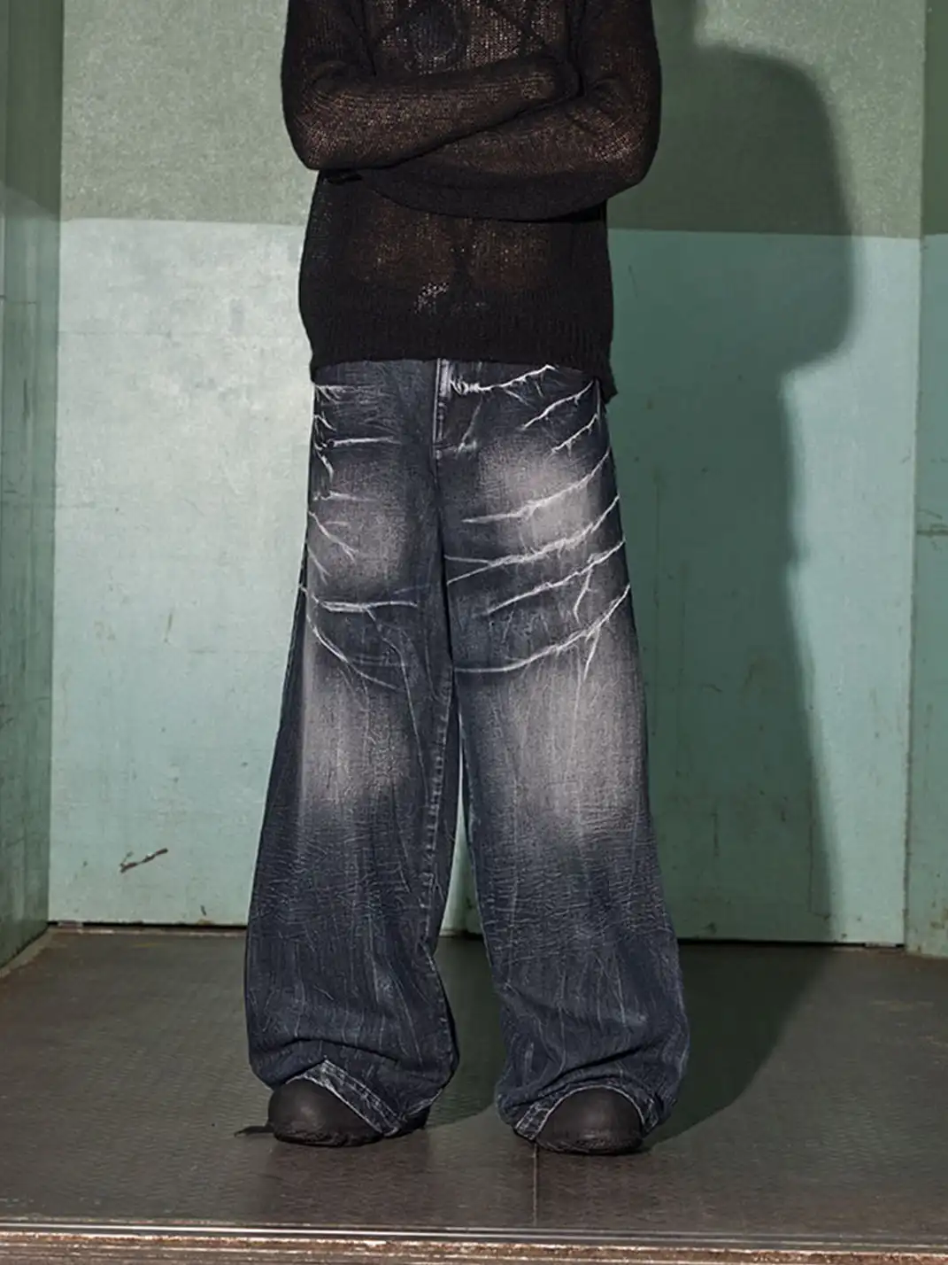 DND4DES | Washed Lightning Baggy Wide Jeans