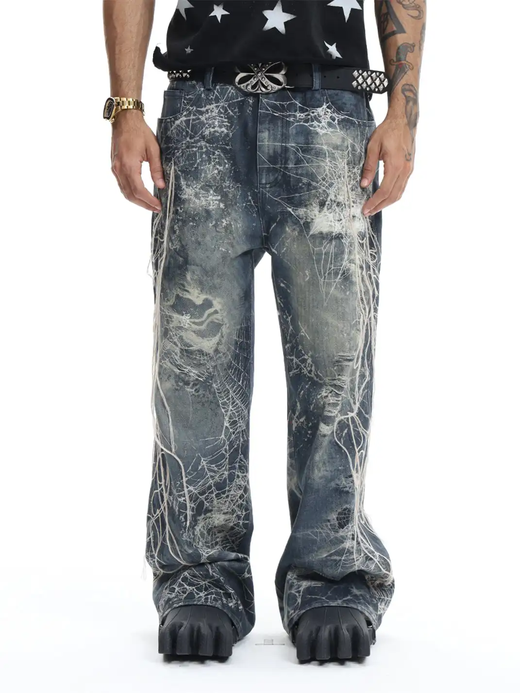 DND4DES | Distressed Web Embroidered Jeans