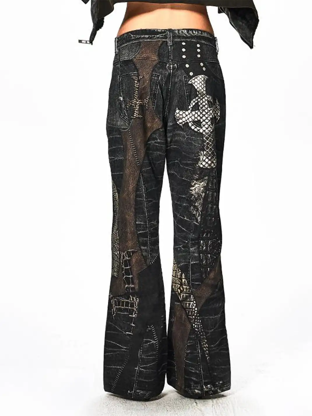 DND4DES | Printed Cross Patchwork Straight Jeans