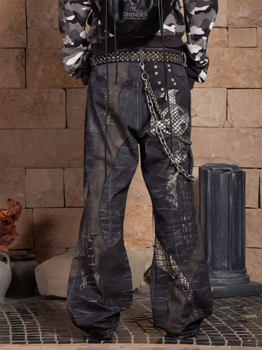 DND4DES | Printed Cross Patchwork Straight Jeans