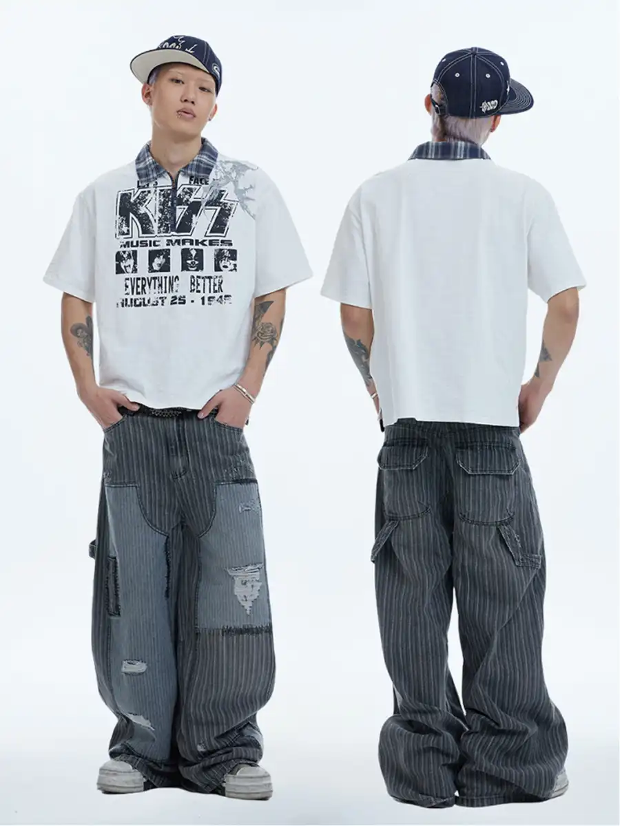 DND4DES | Vintage Patchwork Striped Boro Pants - 2