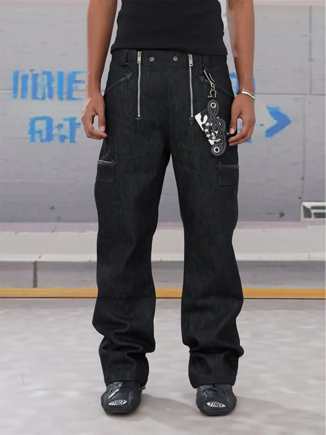 DND4DES | Double Zipper Leather Patch Flare Jeans