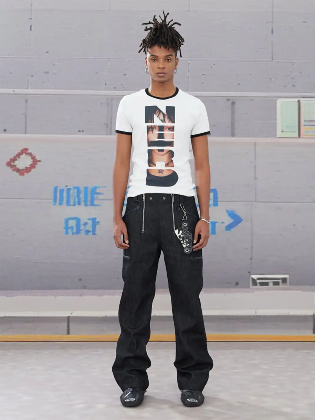 DND4DES | Double Zipper Leather Patch Flare Jeans