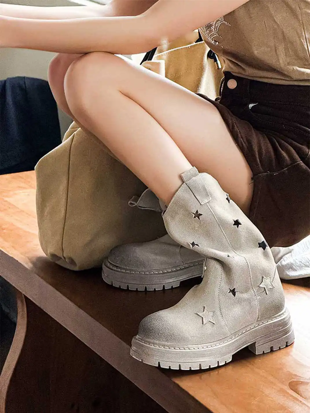 GSL | Suede Star Cut-Out Boots