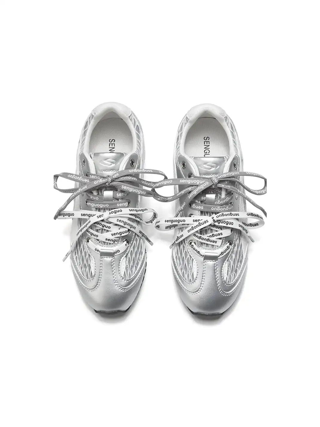 SENGUOGUO | The "Forrest Gump" Mesh Layered Laces Sneaker-Silver