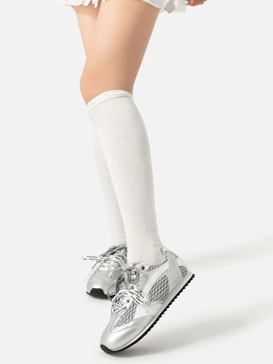 SENGUOGUO | The "Forrest Gump" Mesh Layered Laces Sneaker-Silver