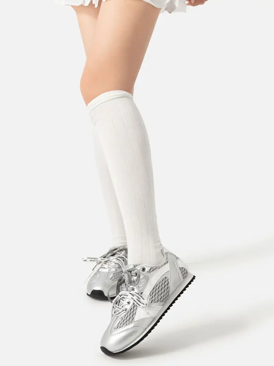 SENGUOGUO | The "Forrest Gump" Mesh Layered Laces Sneaker-Silver - 3