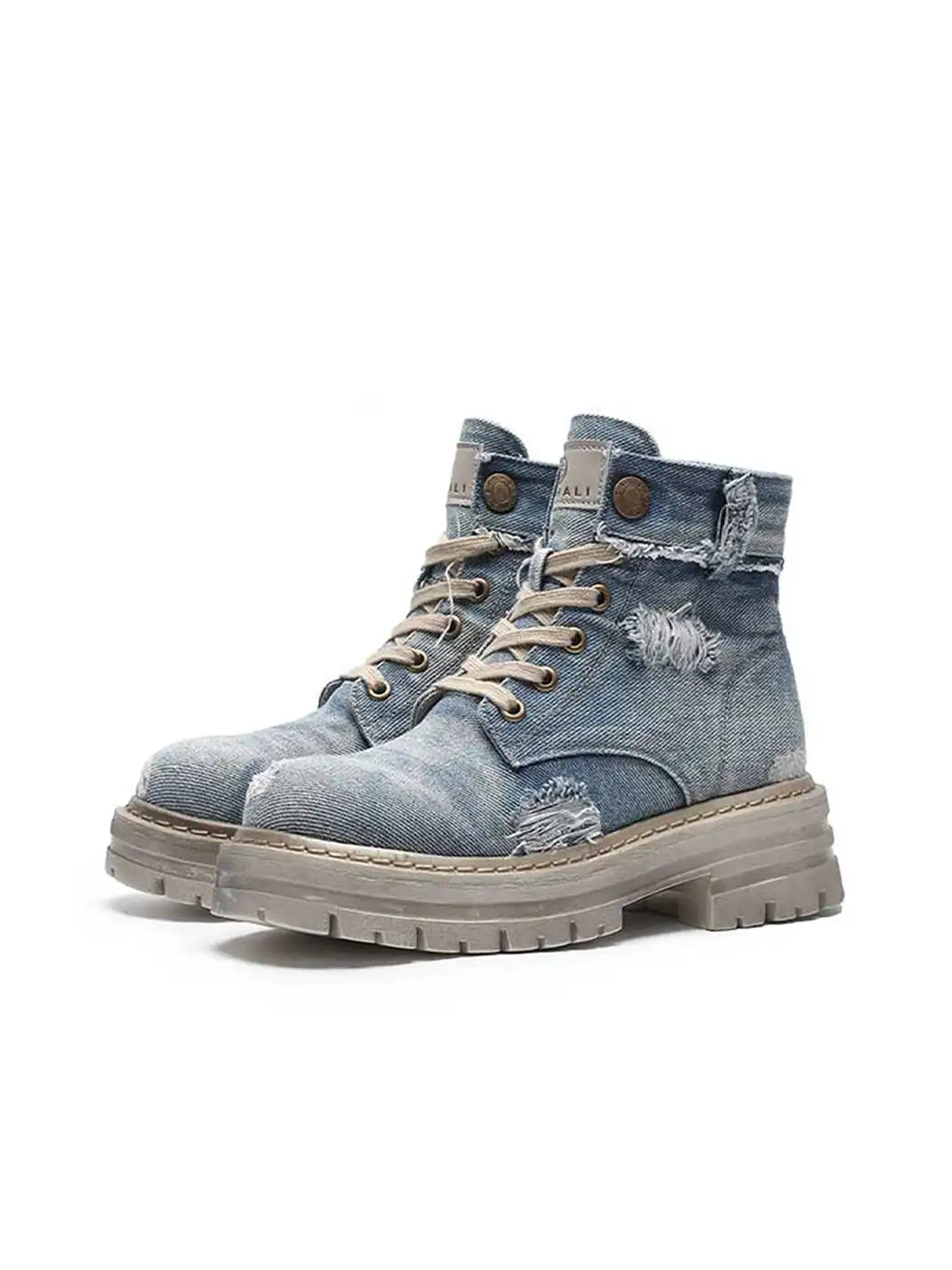 GSL | Ripped Demin Platform Boots with Ribbons