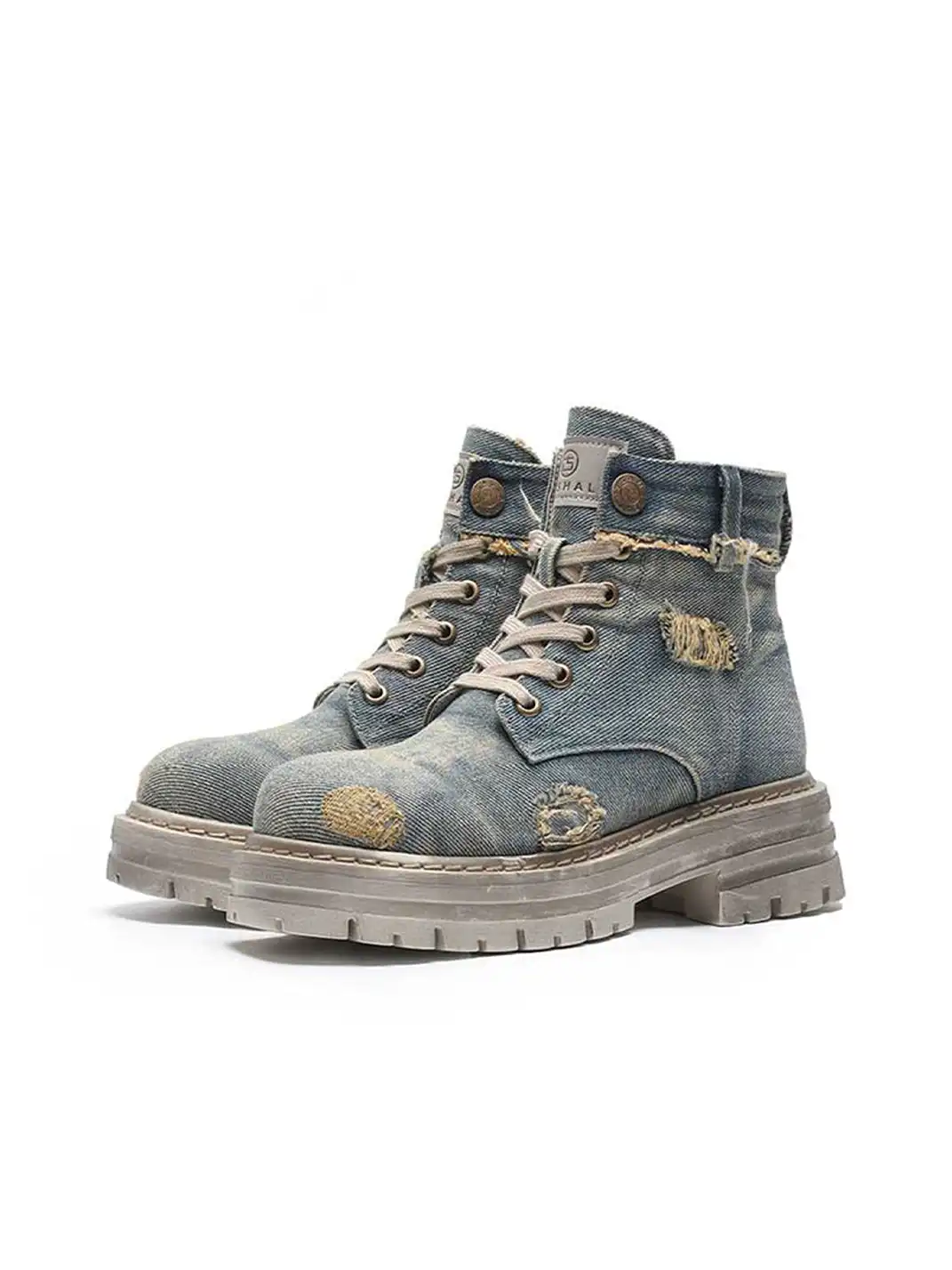 GSL | Ripped Demin Platform Boots with Ribbons