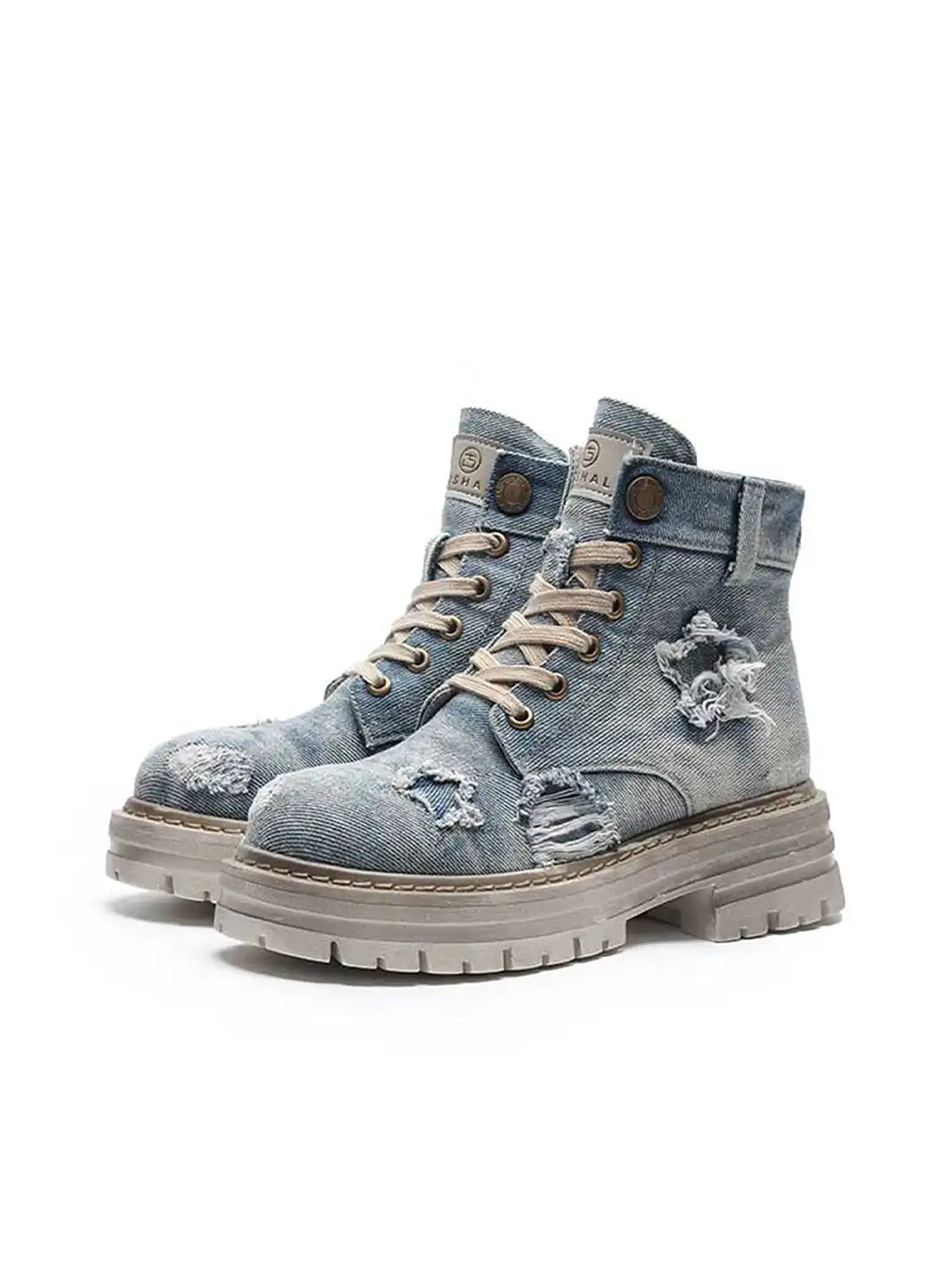 GSL | Ripped Demin Platform Boots with Ribbons