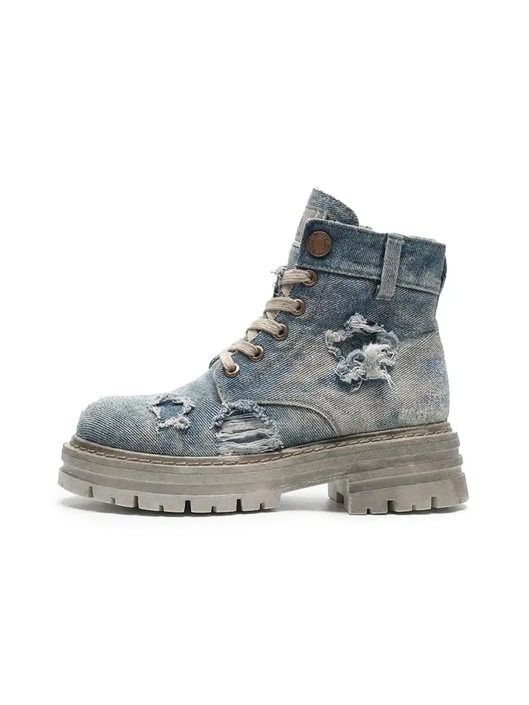 GSL | Ripped Demin Platform Boots with Ribbons