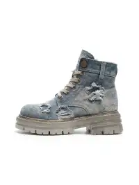 GSL | Ripped Demin Platform Boots with Ribbons