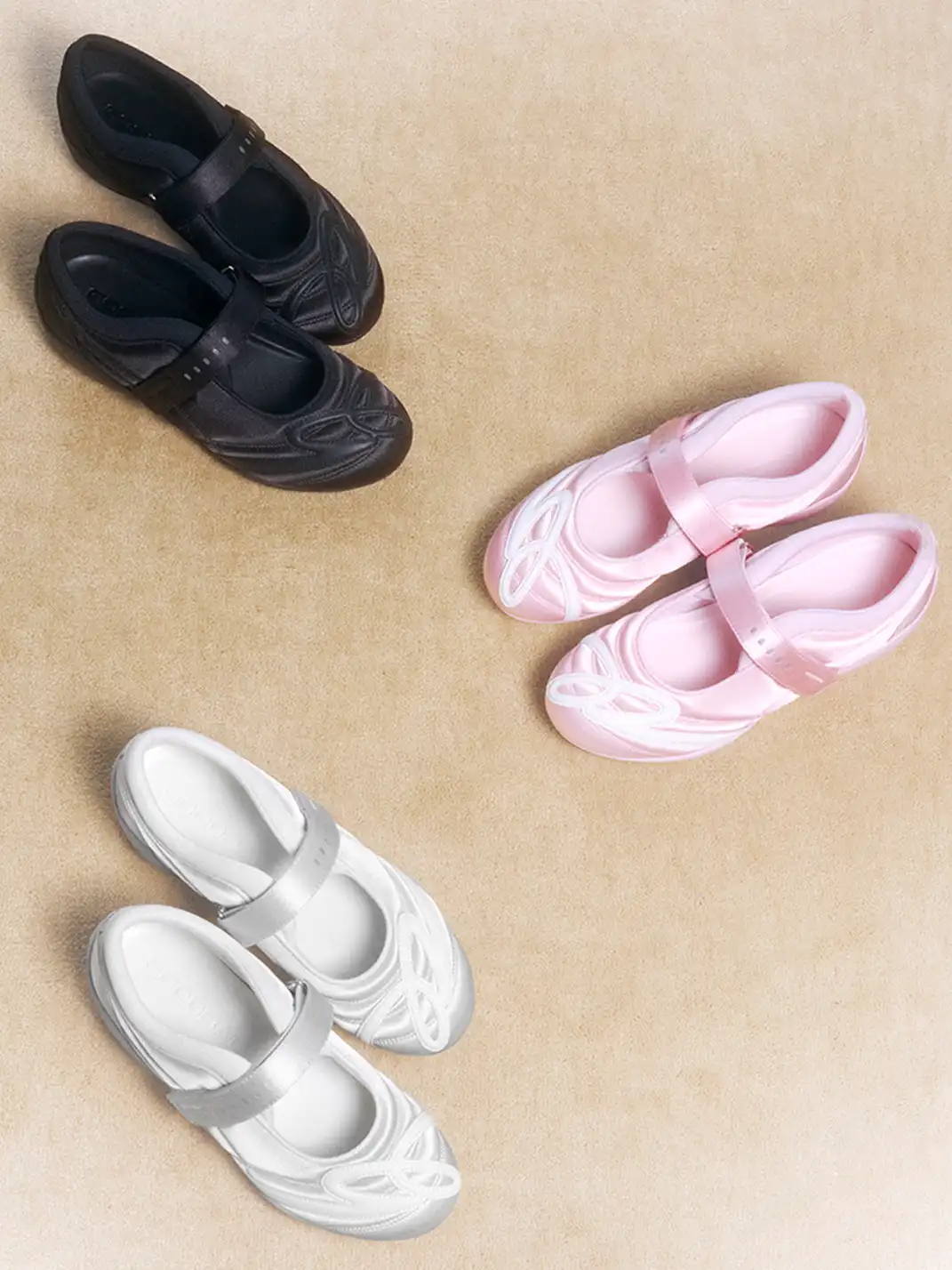 GOODBAI | Hybrid Soccer Ballet Velcro Satin Trainer-White