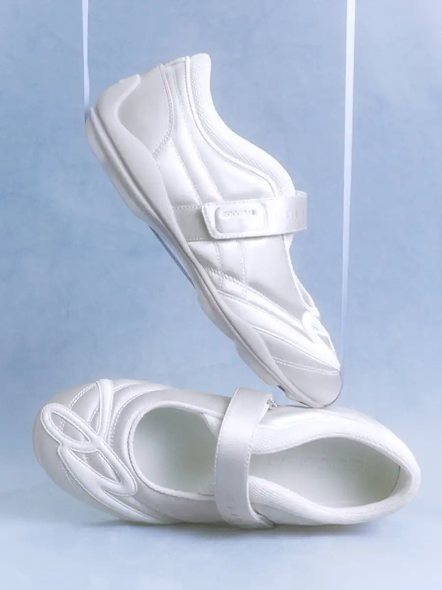 GOODBAI | Hybrid Soccer Ballet Velcro Satin Trainer-White - 2